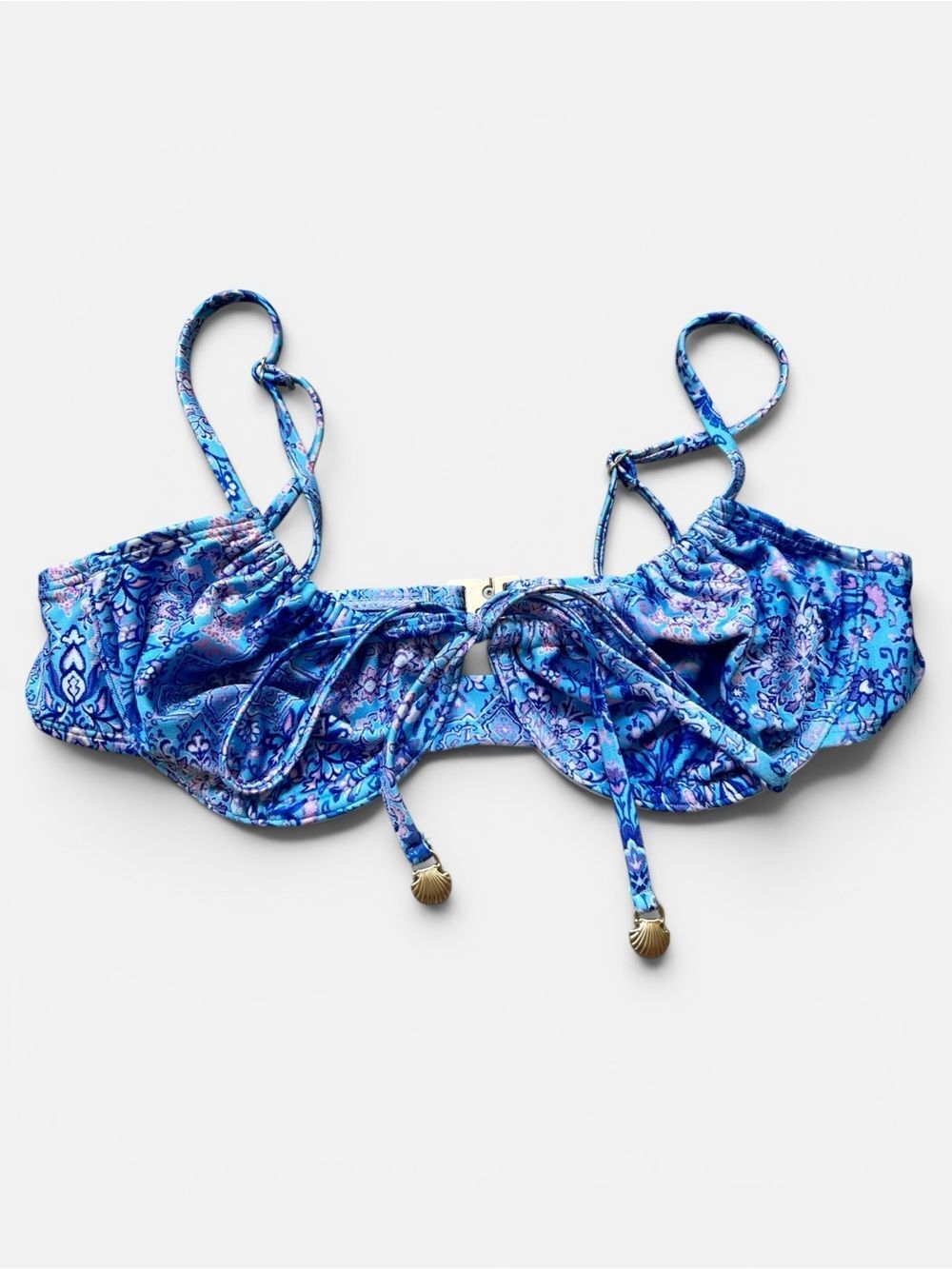 Rare Kulani Kinis Santorini Blue Pink Floral Underwire Bikini Swim Top Medium